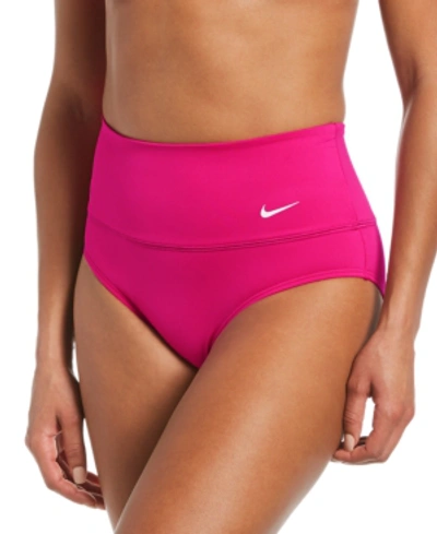 Shop Nike Essential High-waist Banded Bikini Bottoms Women's Swimsuit In Fireberry