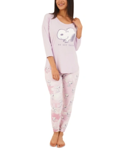 Shop Munki Munki Snoopy Tie-dyed Pajama Set In Pink