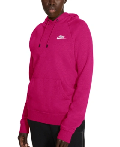 Shop Nike Women's Sportswear Essential Fleece Hoodie In Fireberry/htr/white