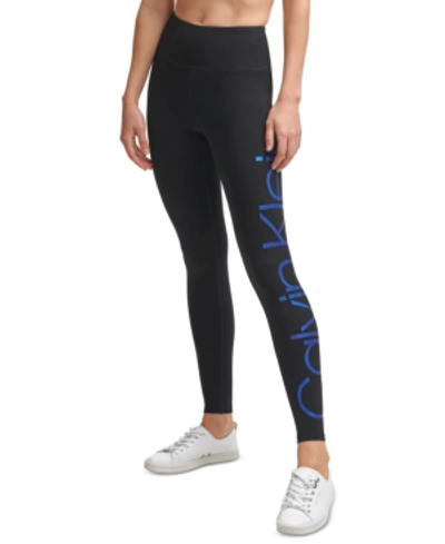 Shop Calvin Klein Performance Jumbo-logo High-waist 7/8 Length Leggings In Bold Blue Foil