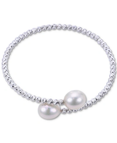 Shop Macy's Pink Cultured Freshwater Pearl (9-10mm) Bypass Bangle Bracelet In Sterling Silver (also In White Cul