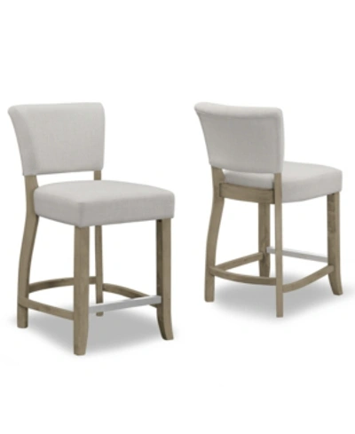 Shop Glamour Home Set Of 2 Aleck Fabric Counter Stool With Antique Finish Wood Legs In Beige