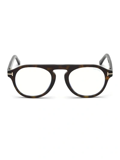 Shop Tom Ford 49mm Soft Round Blue Block Optical Glasses With Sun Clip In Havana