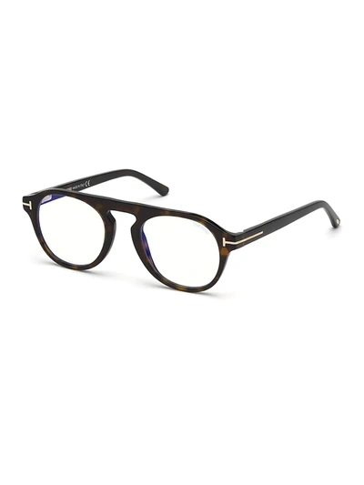 Shop Tom Ford 49mm Soft Round Blue Block Optical Glasses With Sun Clip In Havana
