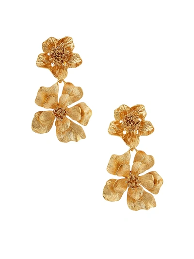 Shop Oscar De La Renta Women's Classic Goldtone Flower Clip-on Drop Earrings