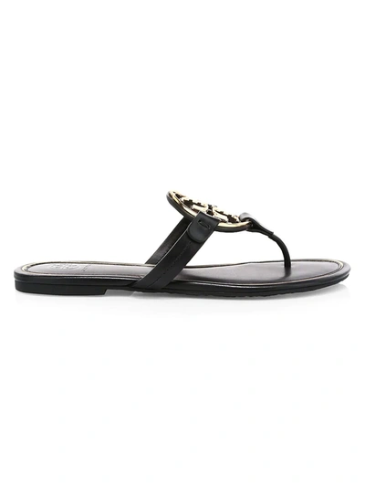 Shop Tory Burch Women's Miller Metal Leather Thong Sandals In Perfect Black