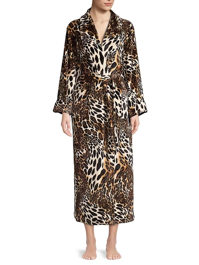 Shop Natori Women's Chestnut Leopard Print Plush Robe In Cheetah
