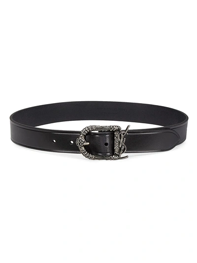 Shop Saint Laurent Monogram Celtic Leather Belt In Black