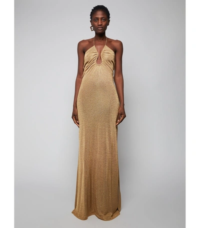 Fendi Open-back Metallic Knitted Gown In Gold | ModeSens
