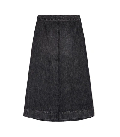 Shop Ganni Washed Denim A-line Midi Skirt In Charcoal