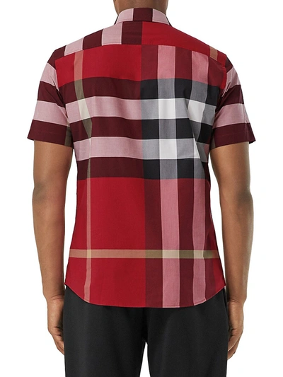 Shop Burberry Men's Somerton Plaid Short-sleeve Sport Shirt In Parade Red