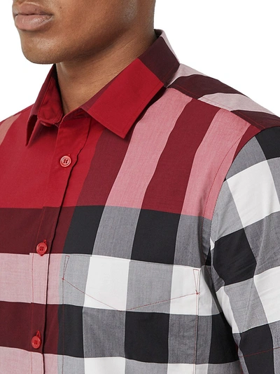 Shop Burberry Men's Somerton Plaid Short-sleeve Sport Shirt In Parade Red
