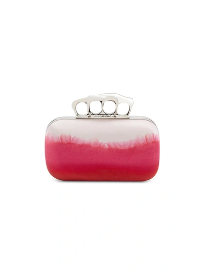 Shop Alexander Mcqueen Four-ring Dip-dye Leather Box Clutch In Pink Fushia Red