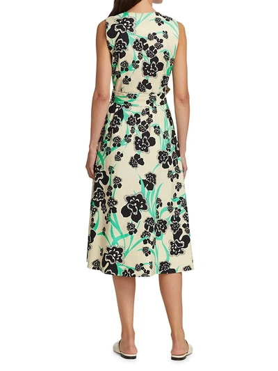 Shop St John Orchid Fever Print Twill Belted Midi Dress In Chamomile Multi