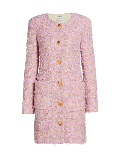 Shop St John Loose Weave Tweed Knit Patch Pocket Topper In Lilac Cream