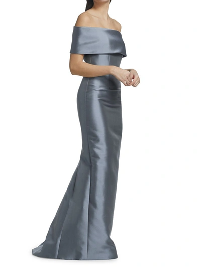 Shop Catherine Regehr Women's Off-the-shoulder Silk & Wool Gown In Blue Grey