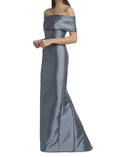 Shop Catherine Regehr Women's Off-the-shoulder Silk & Wool Gown In Blue Grey