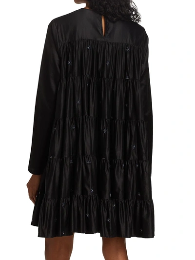 Shop Merlette Soliman Embroidered Tunic Dress In Black Navy