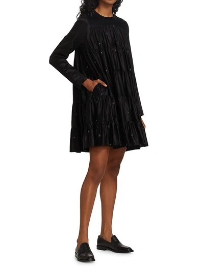 Shop Merlette Soliman Embroidered Tunic Dress In Black Navy