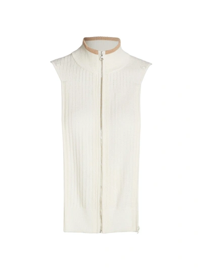 Shop Veronica Beard Posseni Rib-knit Zip-up Dickey In Ivory