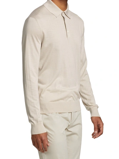Shop Ermenegildo Zegna Long-sleeve Cashmere & Silk Polo In White