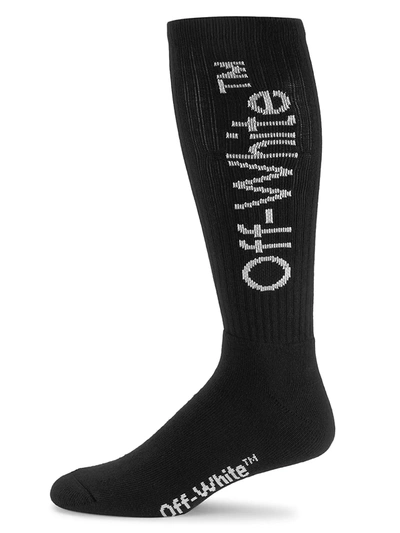 Shop Off-white Men's Triple Arrow Logo Mid-length Socks In Black