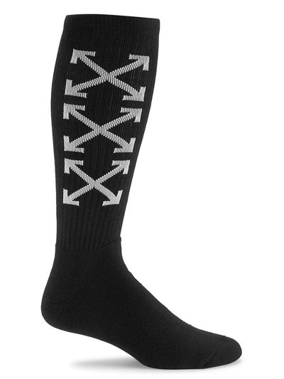 Shop Off-white Men's Triple Arrow Logo Mid-length Socks In Black