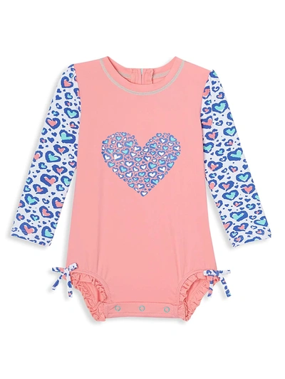 Shop Hatley Baby Girl's Cheetah Hearts Rashguard Swimsuit In Pink