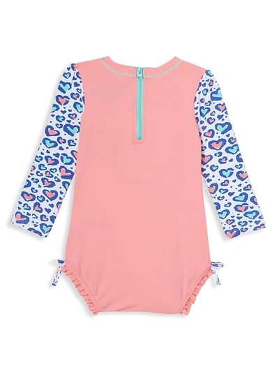 Shop Hatley Baby Girl's Cheetah Hearts Rashguard Swimsuit In Pink
