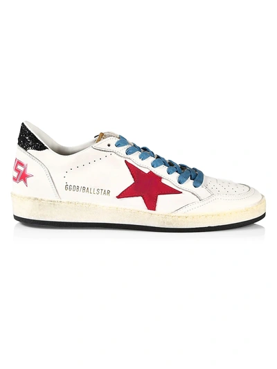 Shop Golden Goose Men's Ball Star Leather Sneakers In White Red