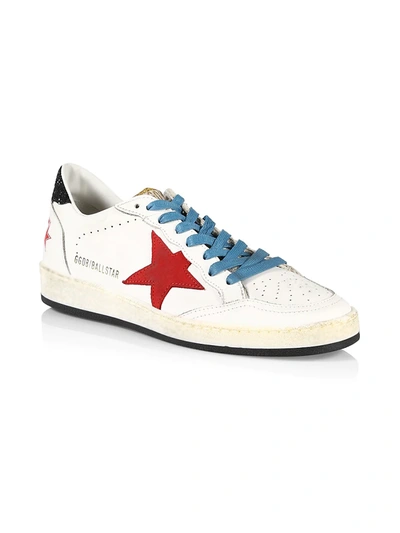 Shop Golden Goose Men's Ball Star Leather Sneakers In White Red