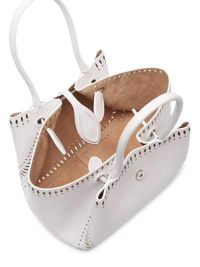 Shop Alaïa Angele Perforated Leather Tote In White