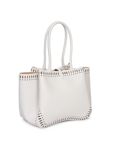 Shop Alaïa Angele Perforated Leather Tote In White
