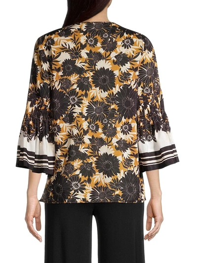 Shop Kobi Halperin Gianna Floral Flare-sleeve Blouse In Caramel Multi