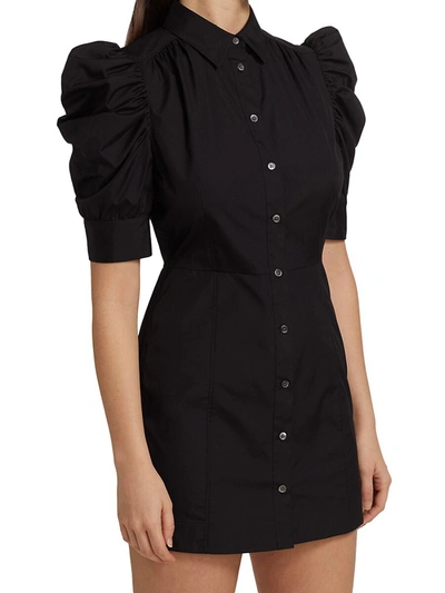 Shop Frame Gillian Ruched Short-sleeve Bodycon Shirtdress In Noir