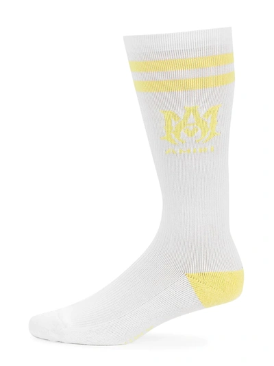 Shop Amiri Men's Ribbed Crew Socks In Canary