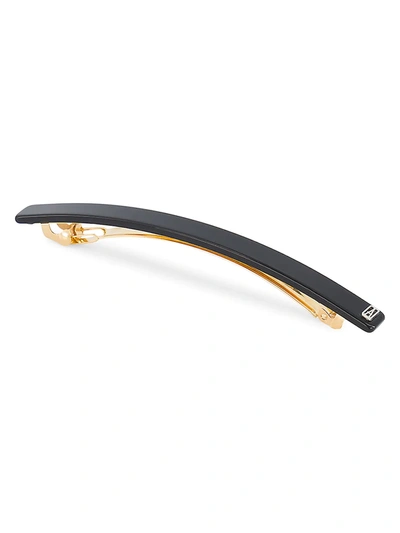 Shop Alexandre De Paris Timeless Black Acetate Slim Barrette In Noir