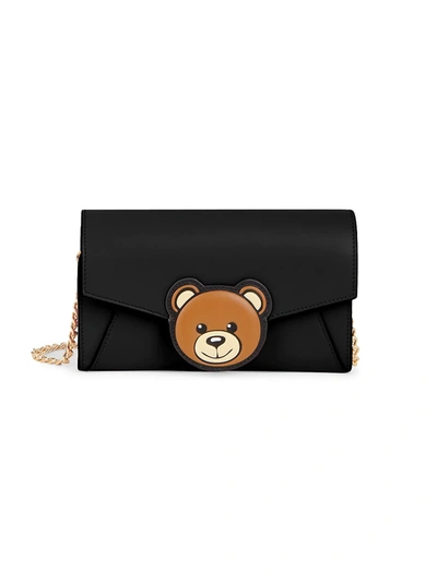 Shop Moschino Bear Leather Wallet-on-chain In Black