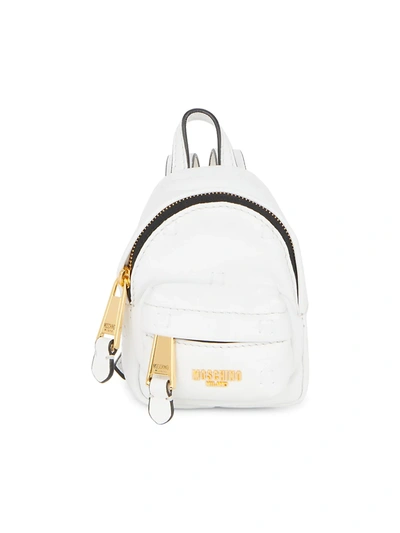 Shop Moschino Women's Mini Logo Leather Crossbody Backback In White