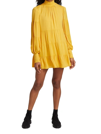 Shop Alice And Olivia Karena Smocked Babydoll Dress In Golden Rod