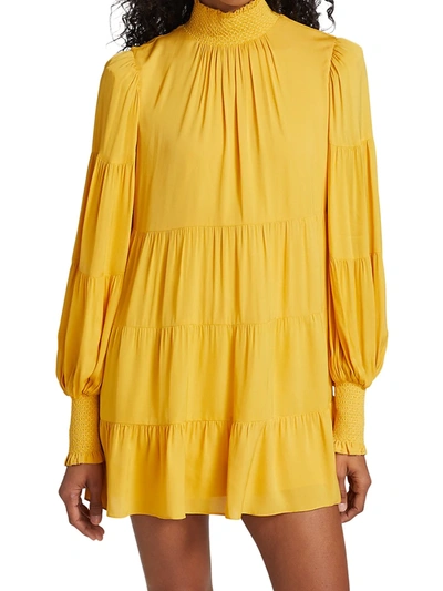 Shop Alice And Olivia Karena Smocked Babydoll Dress In Golden Rod