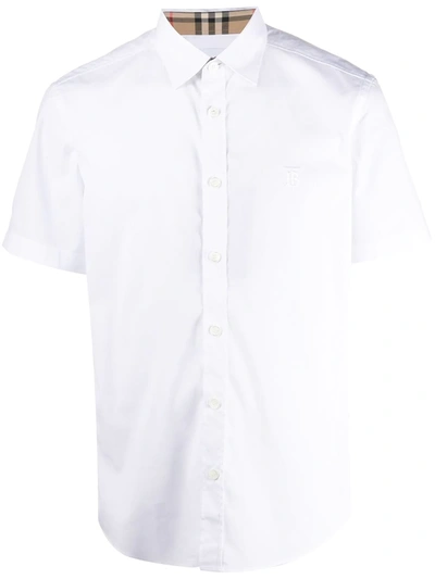 Shop Burberry Embroidered Tb Monogram Shirt In White