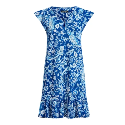 Shop Lauren Ralph Lauren Paisley Flutter-sleeve Nightgown In Blue Pais