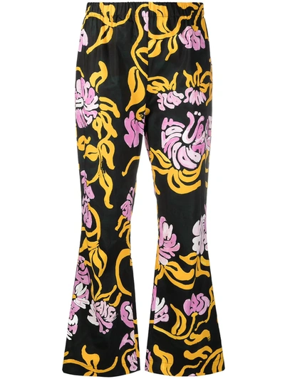 Shop Marni Floral-print Flared Trousers In Black