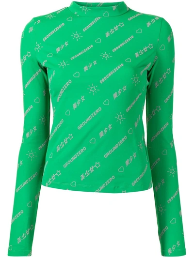 Shop Ground Zero All-over Logo Print Top In Green