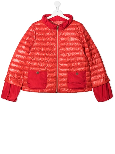 Shop Herno Teen Down-padded Bomber Jacket In Red