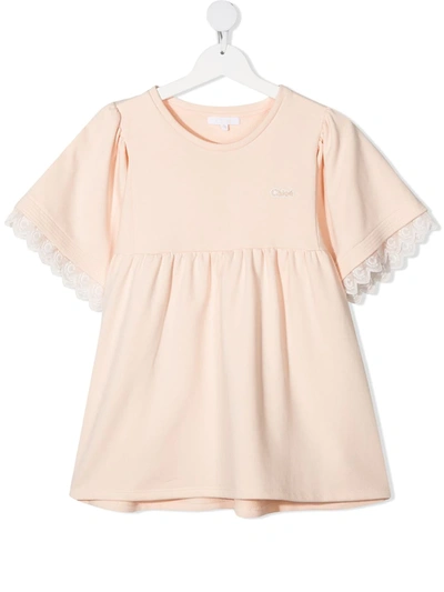 Shop Chloé Teen Log-embroidered Smock Top In Pink