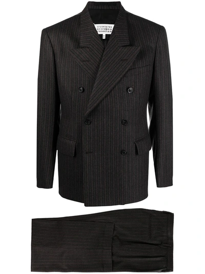 Shop Maison Margiela Pinstripe Double-breasted Suit In Brown