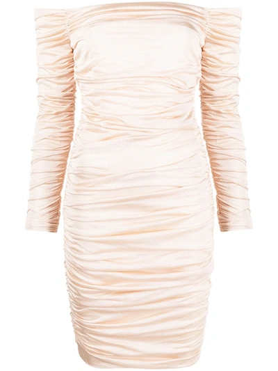 Shop Alexandre Vauthier Ruched Off-shoulder Mini Dress In Pink