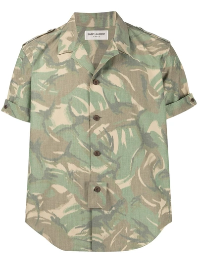Shop Saint Laurent Camouflage Print Short-sleeve Shirt In Green